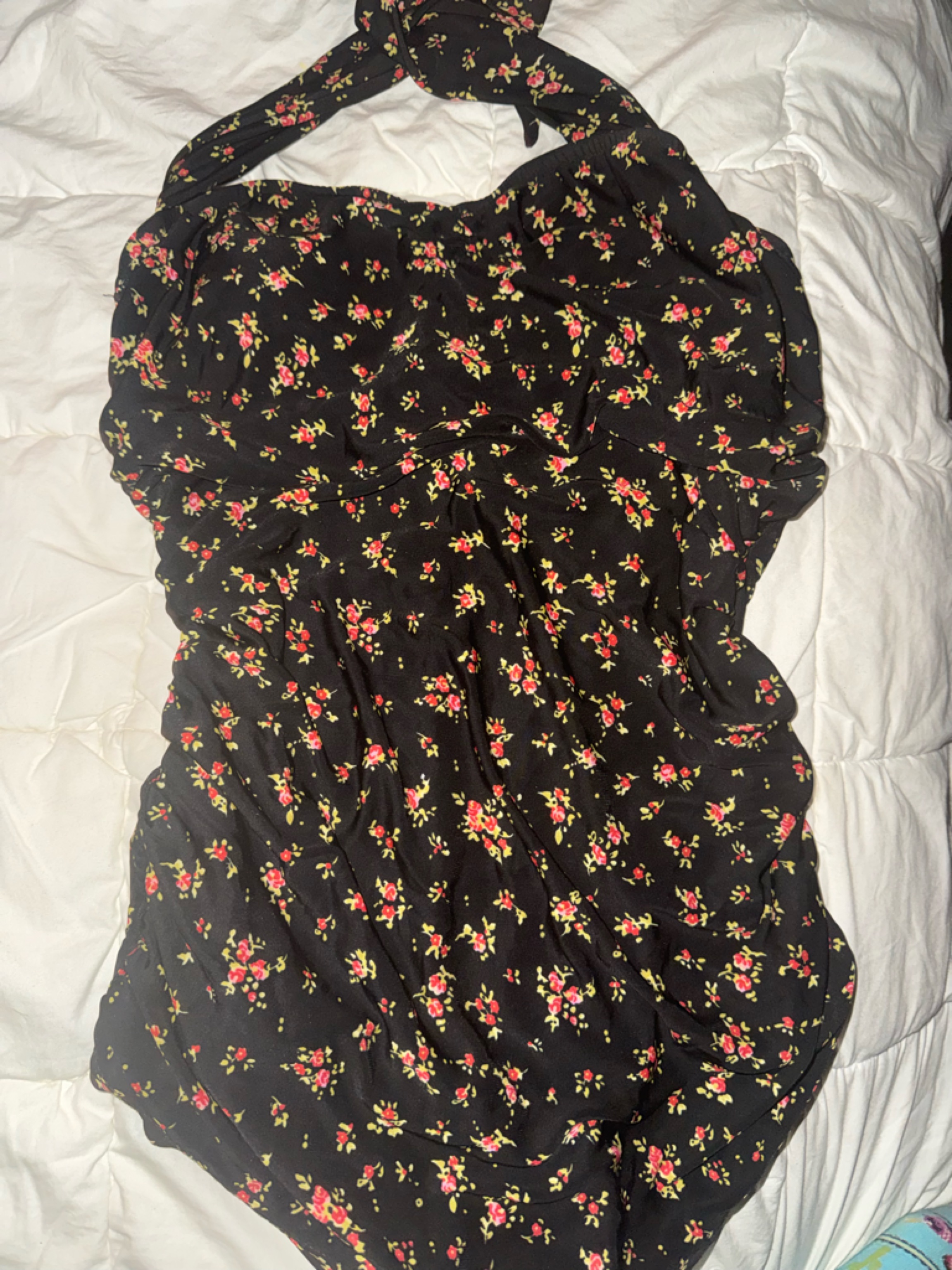 Black Floral Halter One-Piece Swimwear